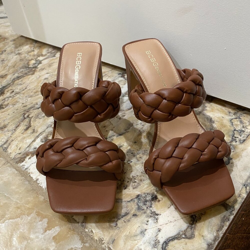 BCBGeneration Finaa Braided Heeled Sandals, 7.5, Brown